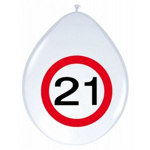 16x stuks Ballonnen 21 jaar verkeersbord versiering