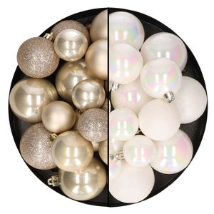 Kerstballen 60x stuks - mix parelmoer wit/champagne - 4-5-6 cm - kunststof