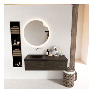 Mondiaz Bukla 120cm badmeubel met module 60 kleur dark brown met 2 lades en wastafel links zonder kraangat kleur urban