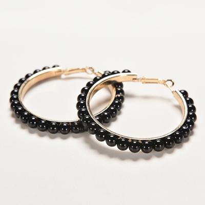 1 paar meisjes hoepel parel met grote Circle(Black)