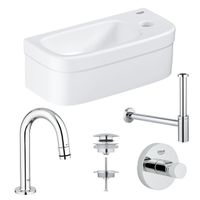 GROHE Euro fonteinset 37x18cm 1 kraangat zonder overloop gebogen chromen kraan sifon afvoerplug handdoekhaak fontein Rechthoek wit 0437366/0434215/ga31755/0438129/sw197129/