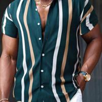 Bon&Bon Men's Navy Blue Striped Short Sleeve Casual Button-Up Shirt Multicolor / S