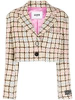 MSGM blazer crop en tweed à simple boutonnage - Marron