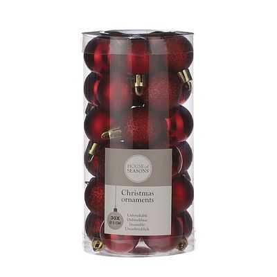 60x Kleine kunststof kerstballen rood 3 cm
