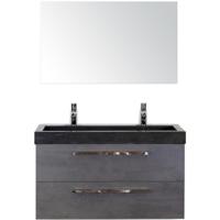 Seville Badmeubelset 100 cm - Beton Antrac - Wastafel Hardsteen Wit Lucca 2 Kraangaten met Spiegel