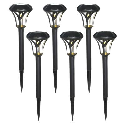 Gerimport Tuinlamp - 6x - solar - LED licht - kunststof - H38 cm - zwart - grondpin