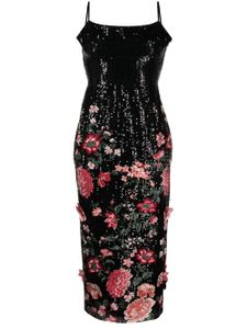 Marchesa Notte robe mi-longue brodée de sequins - Noir