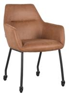 LABEL51 Eetkamerstoel 'Lenny' Op wieltjes, Micro Suede, kleur Cognac