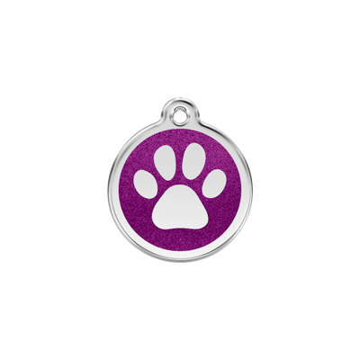 Paw Print Purple glitter hondenpenning small/klein dia. 2 cm - Reddingo