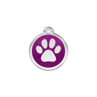 Paw Print Purple glitter hondenpenning small/klein dia. 2 cm - Reddingo
