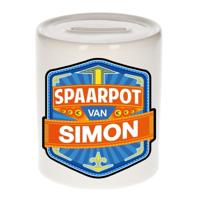 Kinder spaarpot met naam - Simon - keramiek - met dop - wit - Sparen - Spaargeld van Simon