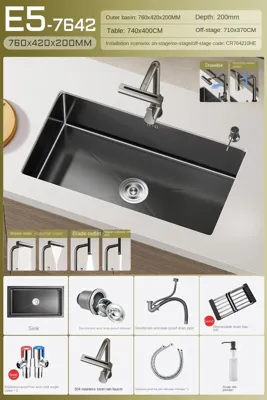 Luxe Waterval Keukenspoelbak - Zwart RVS | Enkelbak | Onderbouw | Inclusief Kraan & Zeepdispenser