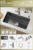 Luxe Waterval Keukenspoelbak - Zwart RVS | Enkelbak | Onderbouw | Inclusief Kraan & Zeepdispenser Luxe Waterval Keukenspoelbak - Zwart RVS | Enkelbak | Onderbouw | Inclusief Kraan & Zeepdispenser
