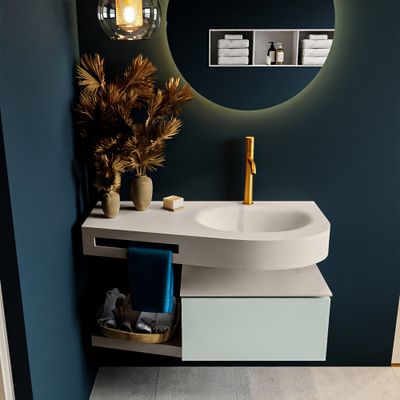 MONDIAZ RIVA 100cm badmeubel onderkast / planchet kleur Greey met 1 lade. Wastafel DULCET rechts 1 kraangat kleur Linen.