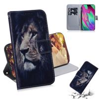 Leeuw patroon gekleurde tekening horizontale Flip lederen case voor Galaxy A40 met houder & card slots & portemonnee