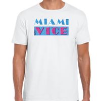 Disco verkleed t-shirt heren - jaren 80 feest outfit - Miami Vice - wit