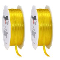 2x Luxe gele satijnen lint rollen 0,3 cm x 50 meter cadeaulint verpakkingsmateriaal - Cadeaulinten - thumbnail
