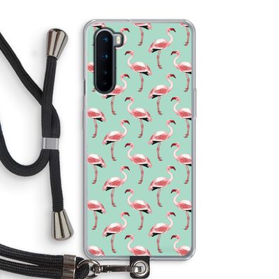 Flamingoprint groen: OnePlus Nord Transparant Hoesje met koord