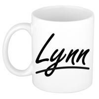 Lynn Naam koffiemok - beker - met sierlijke letters - wit - 300 ml - Cadeau - Dames