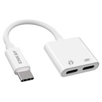 Enkay ENK-AT105 Dubbele USB-C Audio en Oplaadadapter - Wit