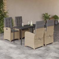5-delige Tuinset met kussens poly rattan gemengd beige
