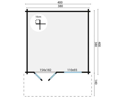 Blokhut - Tuinhuis Stian | 58 mm | vuren bruin geïmpregneerd