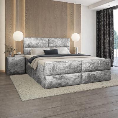 OP=OP Opberg Boxspring Velvet Croco 180 x 210 Zilver incl. 2x Hocker en Voetbord.