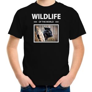 Zwarte panter t-shirt met dieren foto wildlife of the world zwart voor kinderen