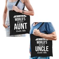 Worlds greatest Aunt en Uncle tasje zwart - Cadeau tassen set voor Oom en Tante - thumbnail