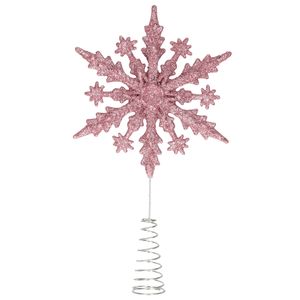 Kunststof kerstboom 3D sneeuwvlok piek glitter roze 20 cm