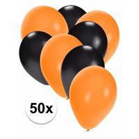 50x ballonnen - 27 cm - oranje / zwarte versiering