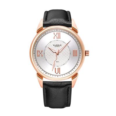 YAZOLE 424 mannen Fashion Business PU lederen Band Quartz Wrist Watch lichtgevende punten (White Dial + zwarte band)