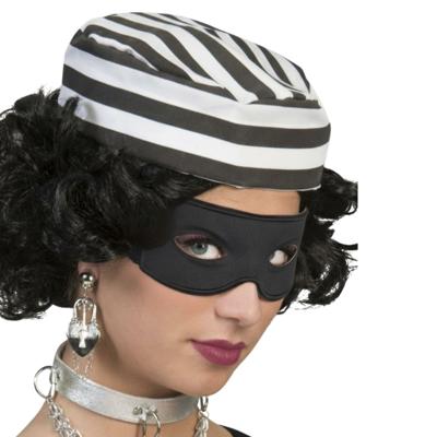 Carnaval verkleed Boeven muts en oogmasker - zwart/wit - volwassenen - Gevangenen - boef