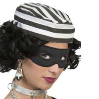 Carnaval verkleed Boeven muts en oogmasker - zwart/wit - volwassenen - Gevangenen - boef Carnaval verkleed Boeven muts en oogmasker - zwart/wit - volwassenen - Gevangenen - boef