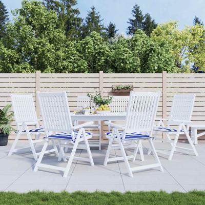 Tuinstoelkussens 6 st gestreept 50x50x3 cm stof wit en blauw