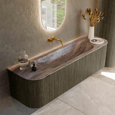 Badmeubel Mondiaz Kurve-Dlux | 160 cm | Meubelkleur Shadow | Wastafelkleur Oza | Solid surface | Wasbak midden spoelbak | Zonder kraangat(en)