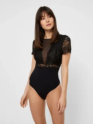Kanten body - Sicca Bodystocking - Kanten bordeaux bodysuit korte mouw