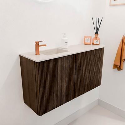 Toiletmeubel Mondiaz Joya Dlux | 81.6 cm | Meubelkleur Walnut | Faye wastafel Meli Wasbak Links | 1 kraangat