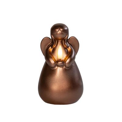 LED-kaars engel met 3D vlam 14,5x8,5 cm brons - Annas collection