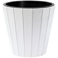 Prosperplast Plantenpot/bloempot Wood Style - buiten/binnen - kunststof - wit - D30 x H28 cm - Plantenpotten