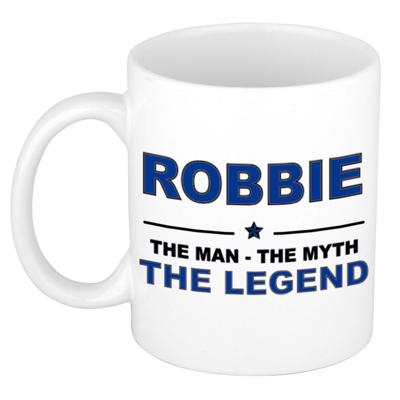 Robbie cadeau mok - man myth legend - naam koffiemok / beker - wit en blauw - 300 ml