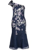 Marchesa Notte robe fleurie en jacquard à une épaule - Bleu - thumbnail