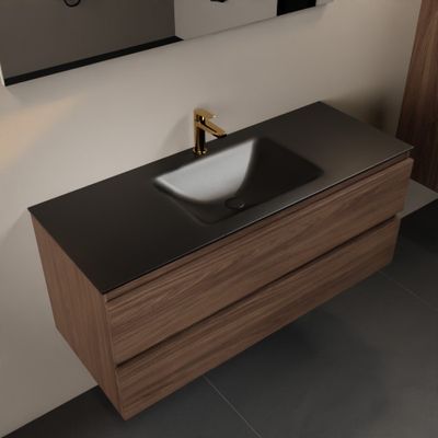 Mondiaz Aivy 120 cm badmeubelset mocha - met wastafel urban 1 kraangat midden met spiegel