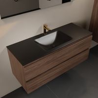 Mondiaz Aivy 120 cm badmeubelset mocha - met wastafel urban 1 kraangat midden met spiegel