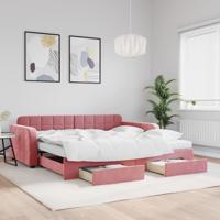 Slaapbank met onderschuifbed en lades 100x200 cm fluweel roze