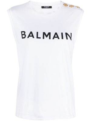 Balmain débardeur en coton à logo imprimé - Blanc