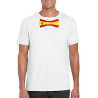 Wit t-shirt met Spanje vlag strikje heren - thumbnail