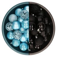 Decoris kerstballen - 74x st - zwart en ijsblauw - 6 cm - kunststof - Kerstbal