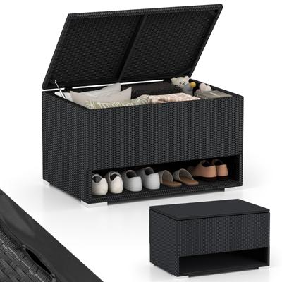 186L Tuinbox met Schoenenrek & Beschermliner & Deksel Polyrattan Kussenbox Zwart