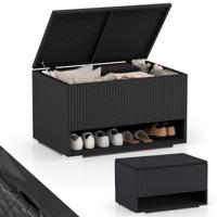 186L Tuinbox met Schoenenrek & Beschermliner & Deksel Polyrattan Kussenbox Zwart